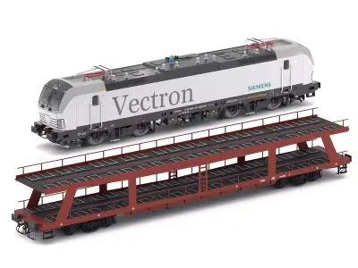 Autorack Train and Siemens Vectron Locomotive 3D model
