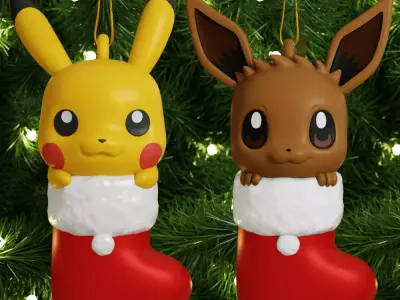 Eevee Pikachu Stocking Xmas Tree Ornaments Decoration 3D print model