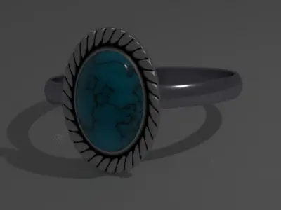 Ring Model 3D oval turquoise stone Texture