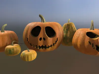Pumpkins for Halloween hand-paint Low-poly 3D model