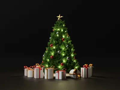 Christmas set tree with presents 3D model