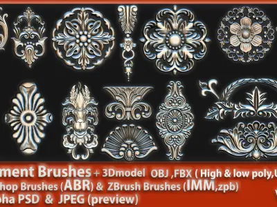 Ornament Brushes  3D Model  IMM Brush Vol 05 Low-poly 3D model