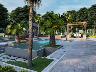 LANDSCAPE BACKYARD DESIGN OF LUXURY HOUSE 3D model 3D model