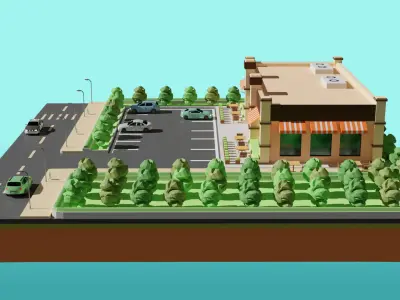 Low Poly Cafe Restaurant Low-poly 3D model