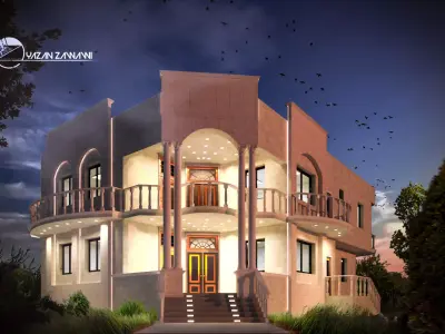 residential house with stairs and balconies 3D model