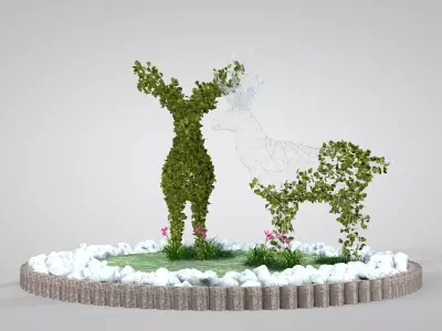 Garden With Deer Topiary 3D model