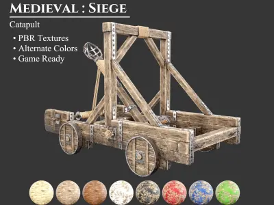Medieval Siege Engine Catapult Low-poly 3D model
