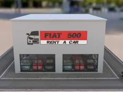 Fiat 500 car rental building Low-poly 3D model