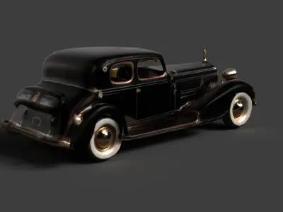 Black vintage car   Low-poly 3D model