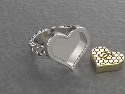 Heart Ring with Cuban link shank 3D print model