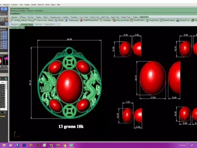 Luxury Dragon Phoenix Ruby Cabochon Pendant for Jewelry 119a 3D print model