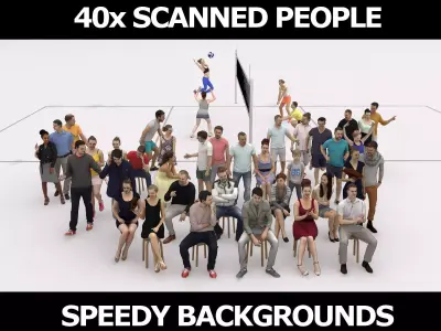 40x  Crowds Scanned Sports  Summer Casual  Sitting People  Low-poly 3D model
