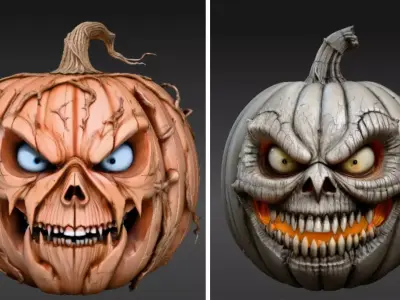 Jack-O-Lantern Pumpkin 3D Model Two Model Pack  Pumpkin  3D model