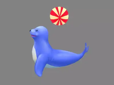 Cartoon sea lion performing in zoo Low-poly 3D model