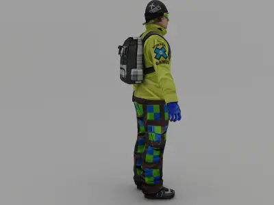 Snowboarder person with backpack Low-poly 3D model