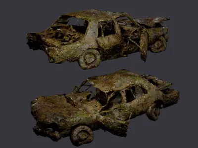 Apocalyptic Damaged Destroyed Vehicle Car Game Ready 16 Low-poly 3D model
