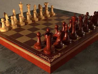 PBR Chess Set board with pieces Low-poly 3D model