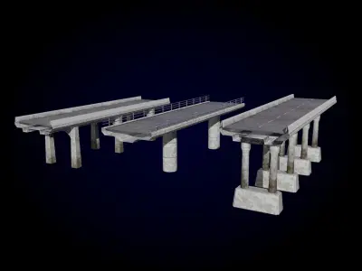 Concrete Bridge Parts Kit Low-poly 3D model