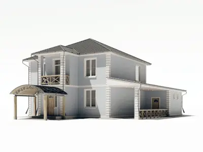 Two-storey residential building with a large terrace 3D model