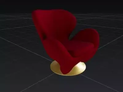 Elegant Velvet Armchair with Gold Base 3D model