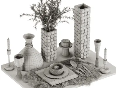 Luxury Fur Place Mat Dinner Tableset-10 3D model