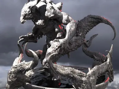 Dark Drake Lizard Statue 2 3D model