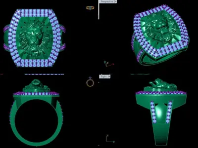Lion ring with side diamond  Free 3D print model