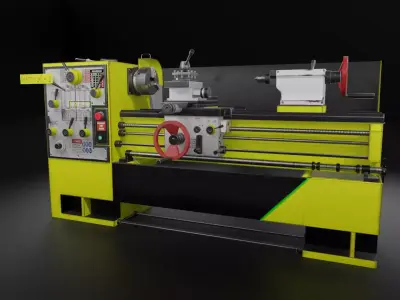 Industrial Lathe Machine Low Poly PBR Game Ready 3D Model Low-poly 3D model