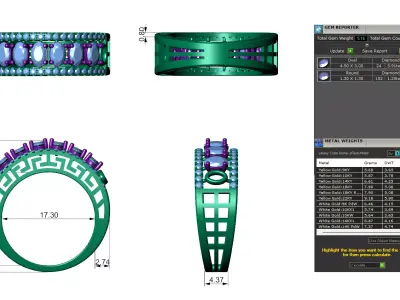 Oval Diamond Engagement Band With Greek Key Pattern 3D print model