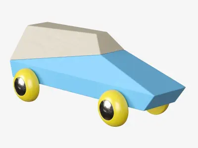 Wooden toy cars Low-poly 3D model