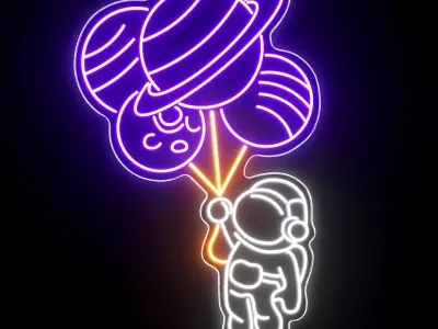 Balloon Astronaut Neon Sign 3D model