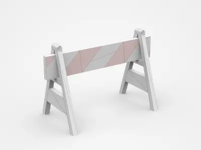 Movable Warning Stand Barrier Sign With Red White Strips 3D model
