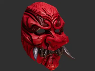 Tengu Teeth Oni Mask 16 Demon Full Face 3D print model