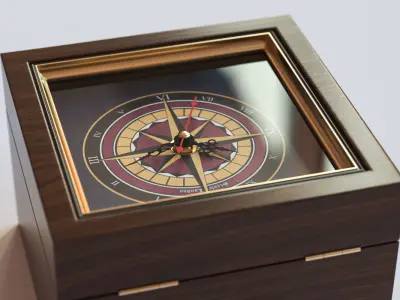 Compass in a wooden box 3D model