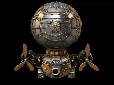 Samurai Fusion Airship Armored Japanese Sky Vessel Highpoly Game 3D print model