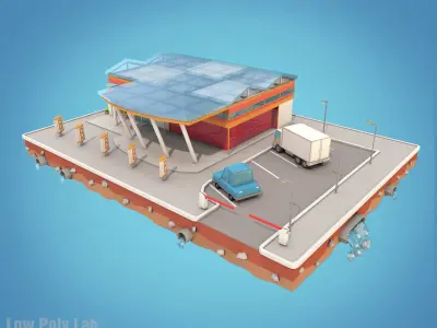 Cartoon City Block Supermarket Low-poly 3D model