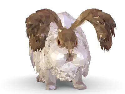 Angora White Rabbit Lowpoly Art Style Low-poly 3D model
