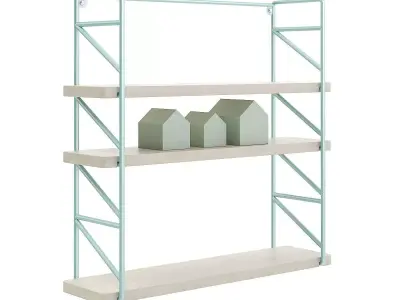 Wall Shelf with House Shape Blocks 3D model