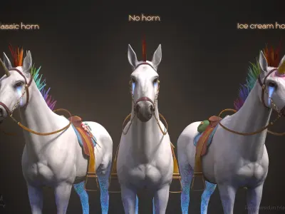 Rainbow Horse Animated Asset Low-poly 3D model
