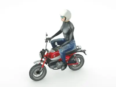 2019 Honda Monkey with Lady Biker Low-poly 3D model