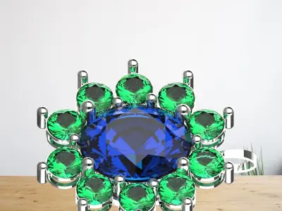 flower pendant and blue sapphire and green garnet mix  3D print model