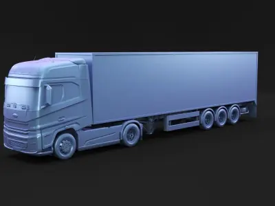 Semi truck with white trailer 3D model
