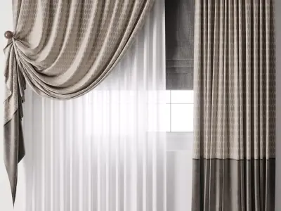 Hadi Curtain With Roman Blinds Low-poly 3D model