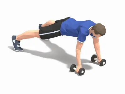Plank Row Exercise Man Animation Low-poly 3D model