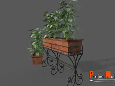 Planter-Version-001 planter with two potted plants Low-poly 3D model