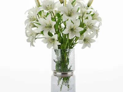 flower set 5 lilies in glass vase 3D model