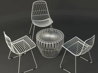 White Wire table and Chair 3D model