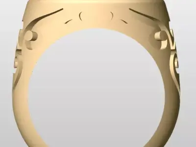 Signet Ring with Gemstone Mount  Oriental Style 3D Printable 3D print model