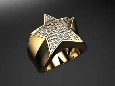 Star ring with diamonds 3D print model