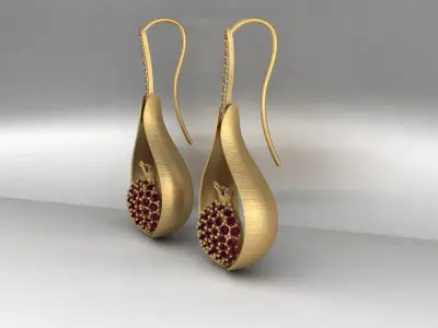 Pomegranate Drop Earrings 3D Printable Jewelry Model  3D print model